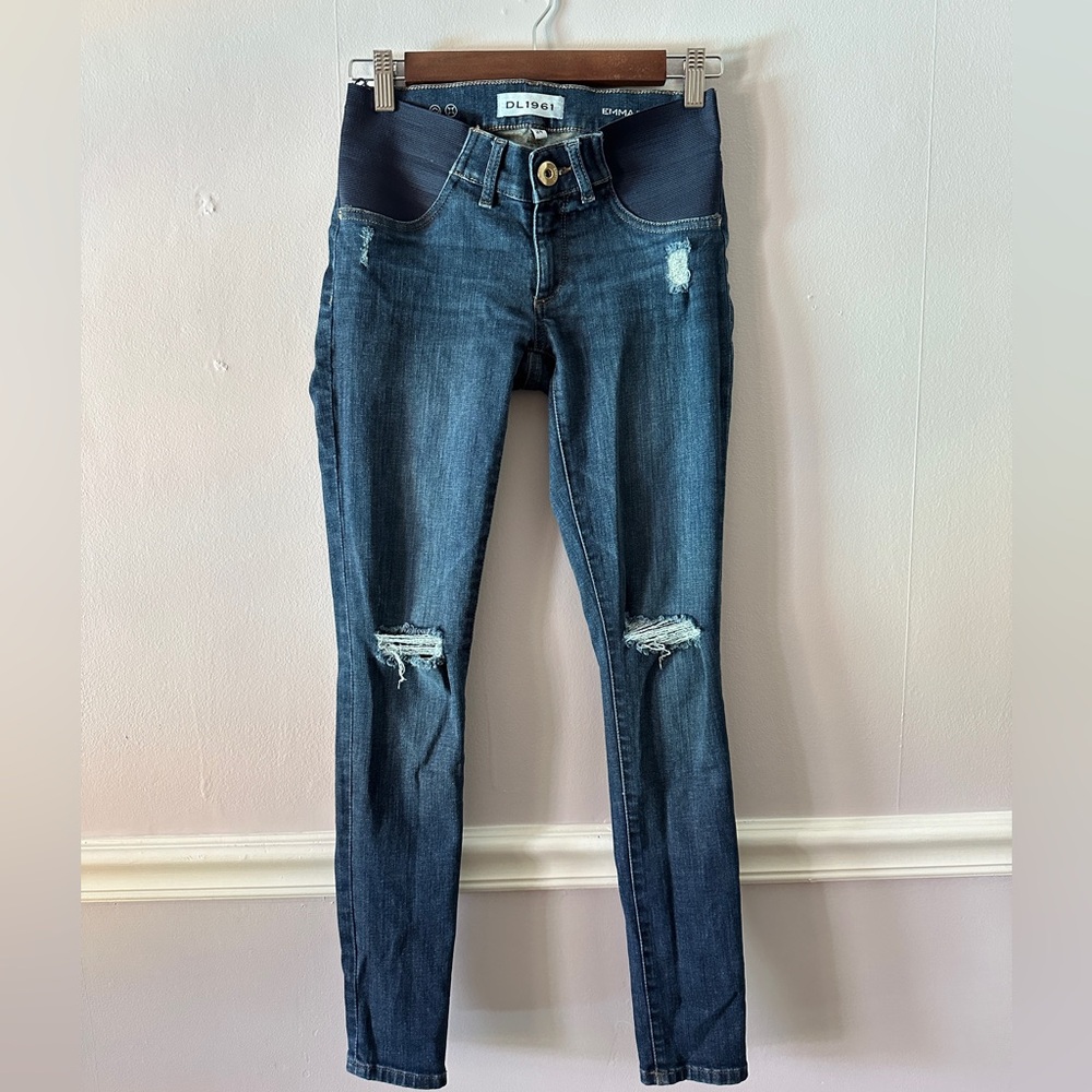 DL1961 Blue Skinny Jeans with Distressed Details